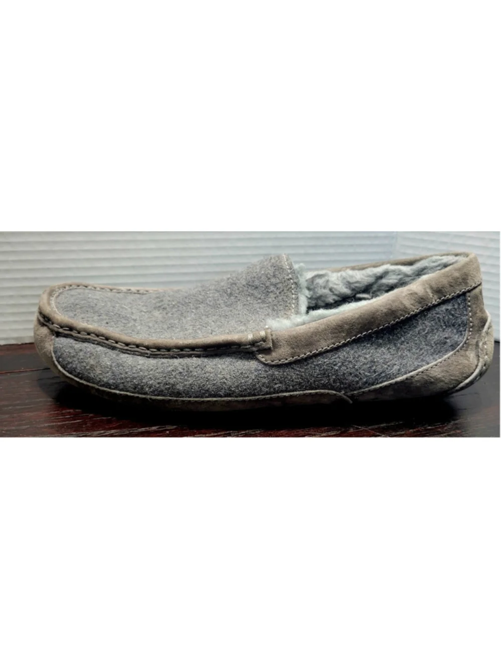 Ugg Men's Ascot Suede Wool Slip On Loafer Slipper Sz 11 Grey Grey Sherling Linin
